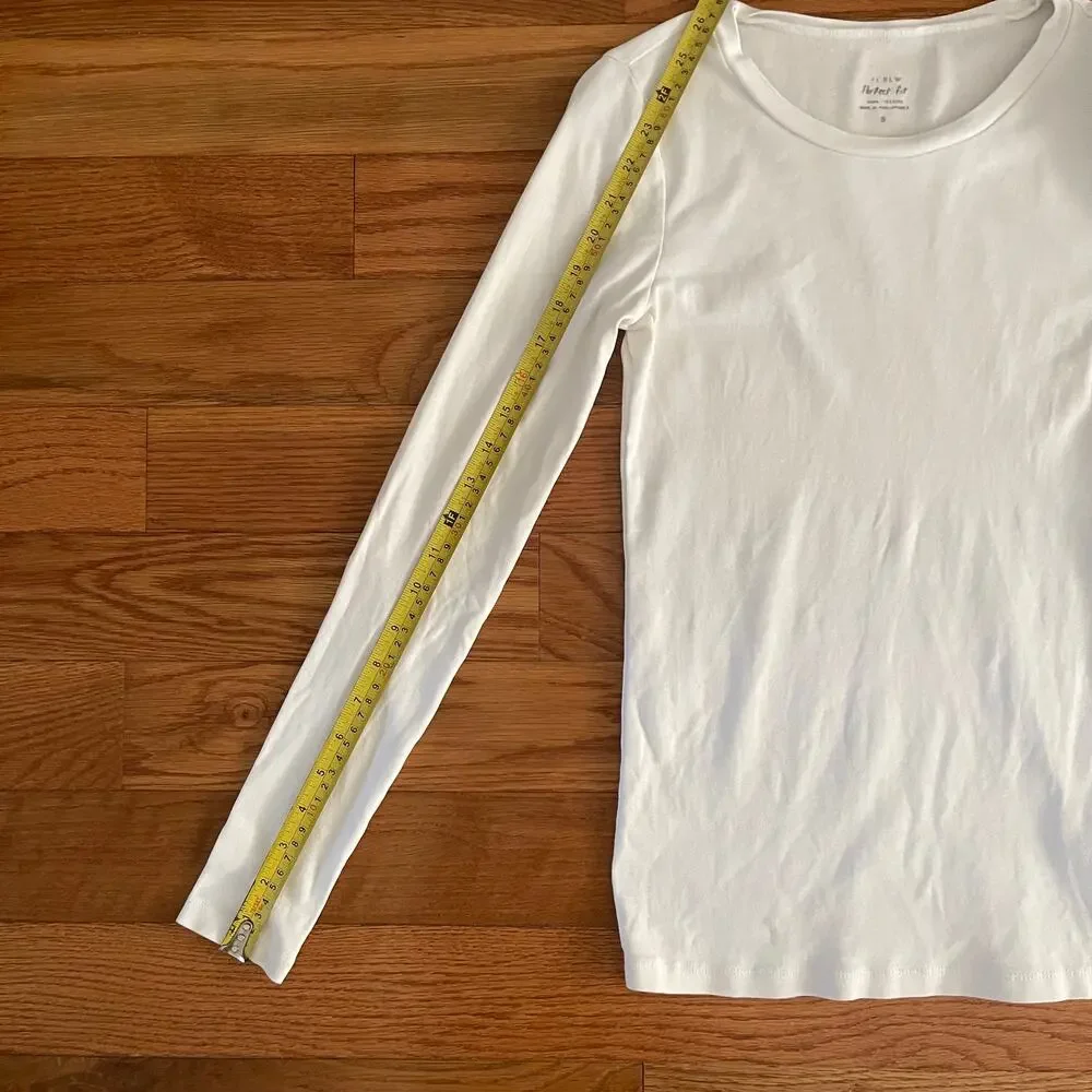 J. Crew Perfect Fit Long Sleeve Tee White Womens Small S Cotton Crewneck Basic